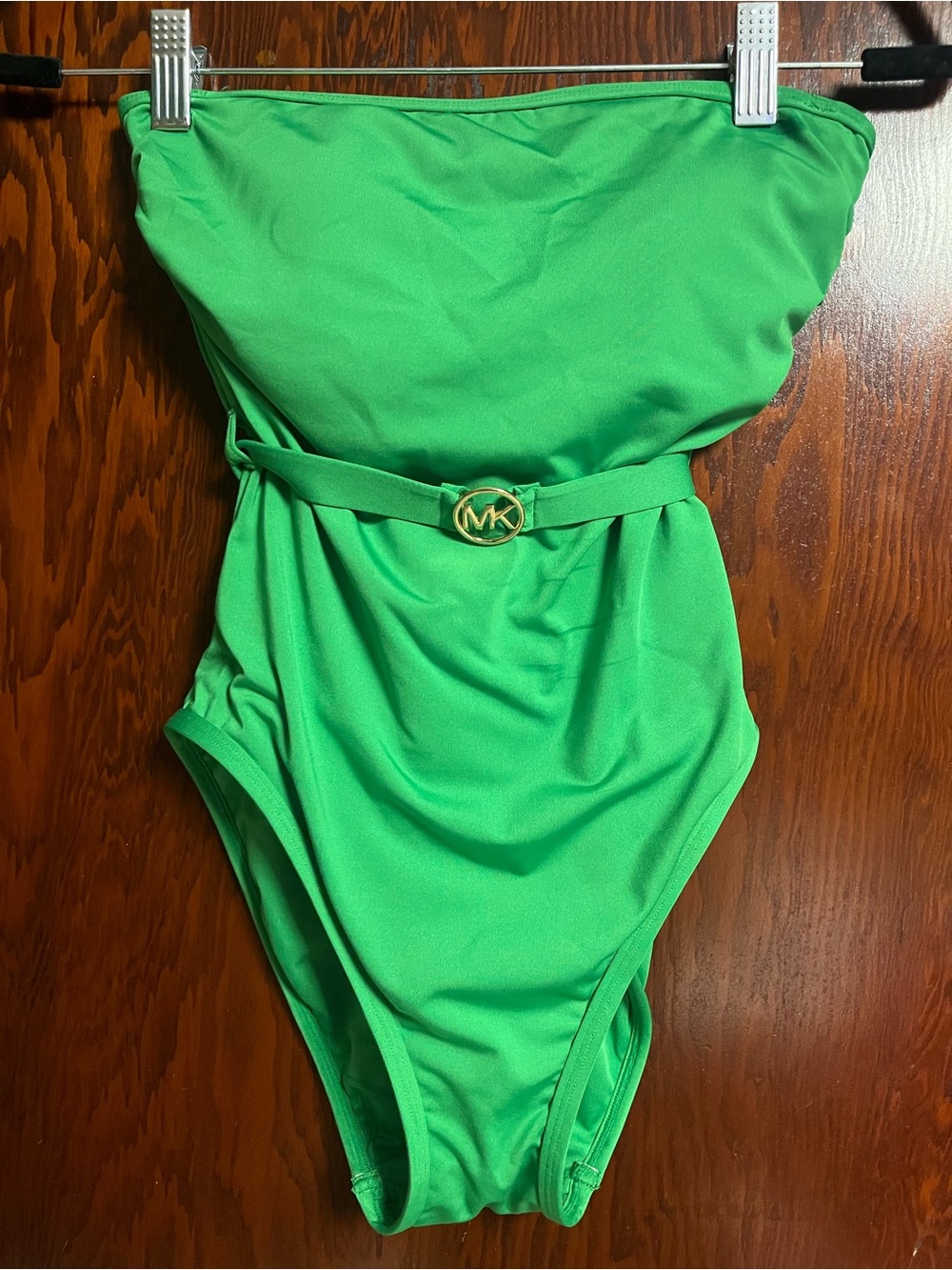 Michael Kors Womens Green One-Piece Swimsuit with Logo Belt